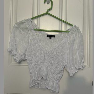 Smocked Ruffle Sleeve Cropped Top